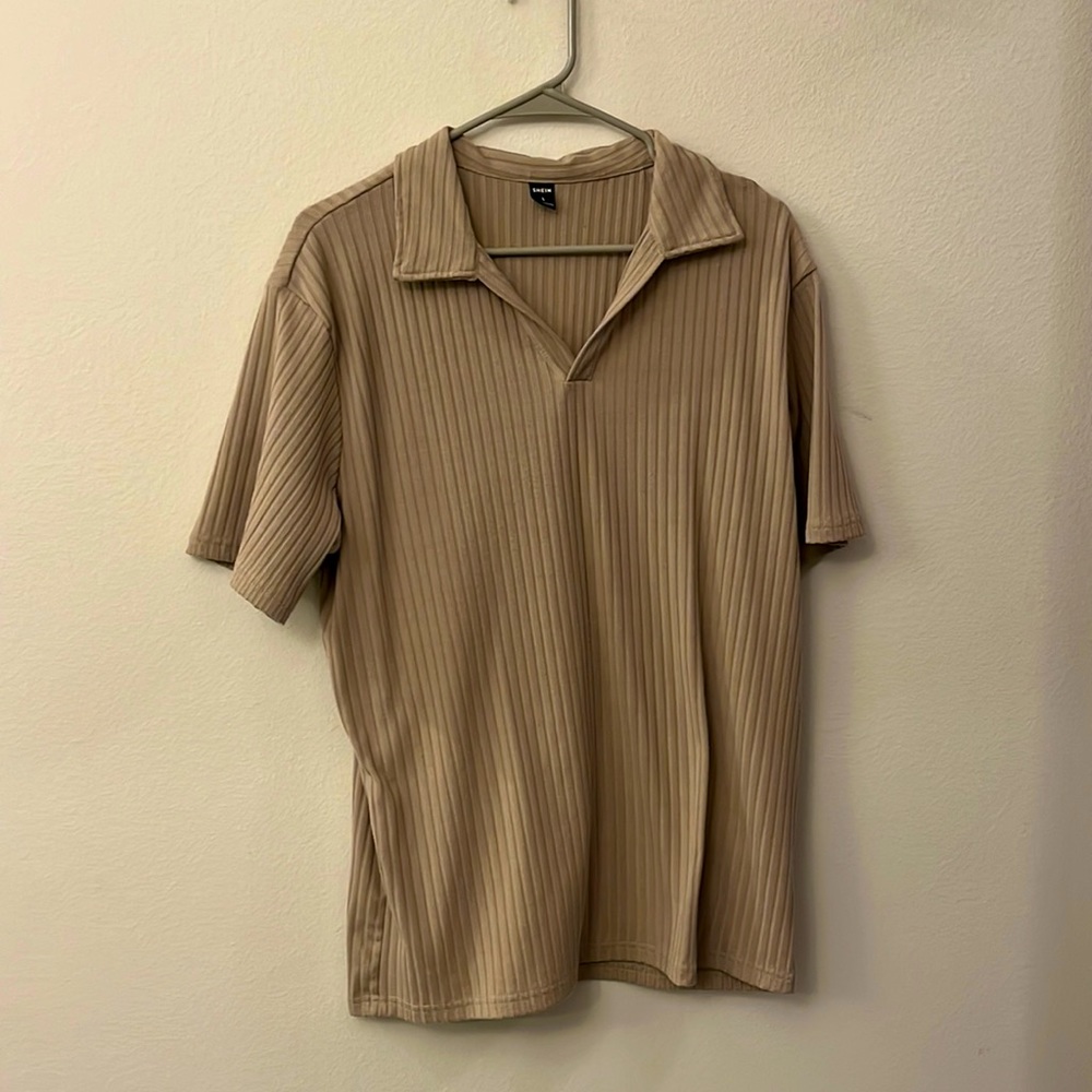 Johnny Collar Tan Ribbed Polo